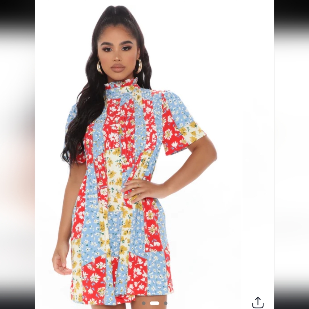Multi-Color Floral Patchwork Mini Dress